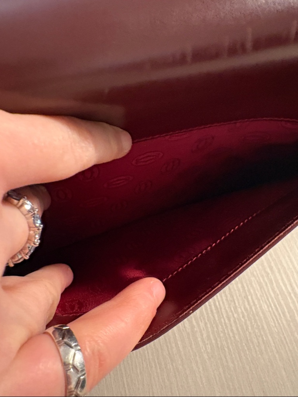 Cartier Burgundy Leather wristlet with Gold Corners - Picture 5 of 12